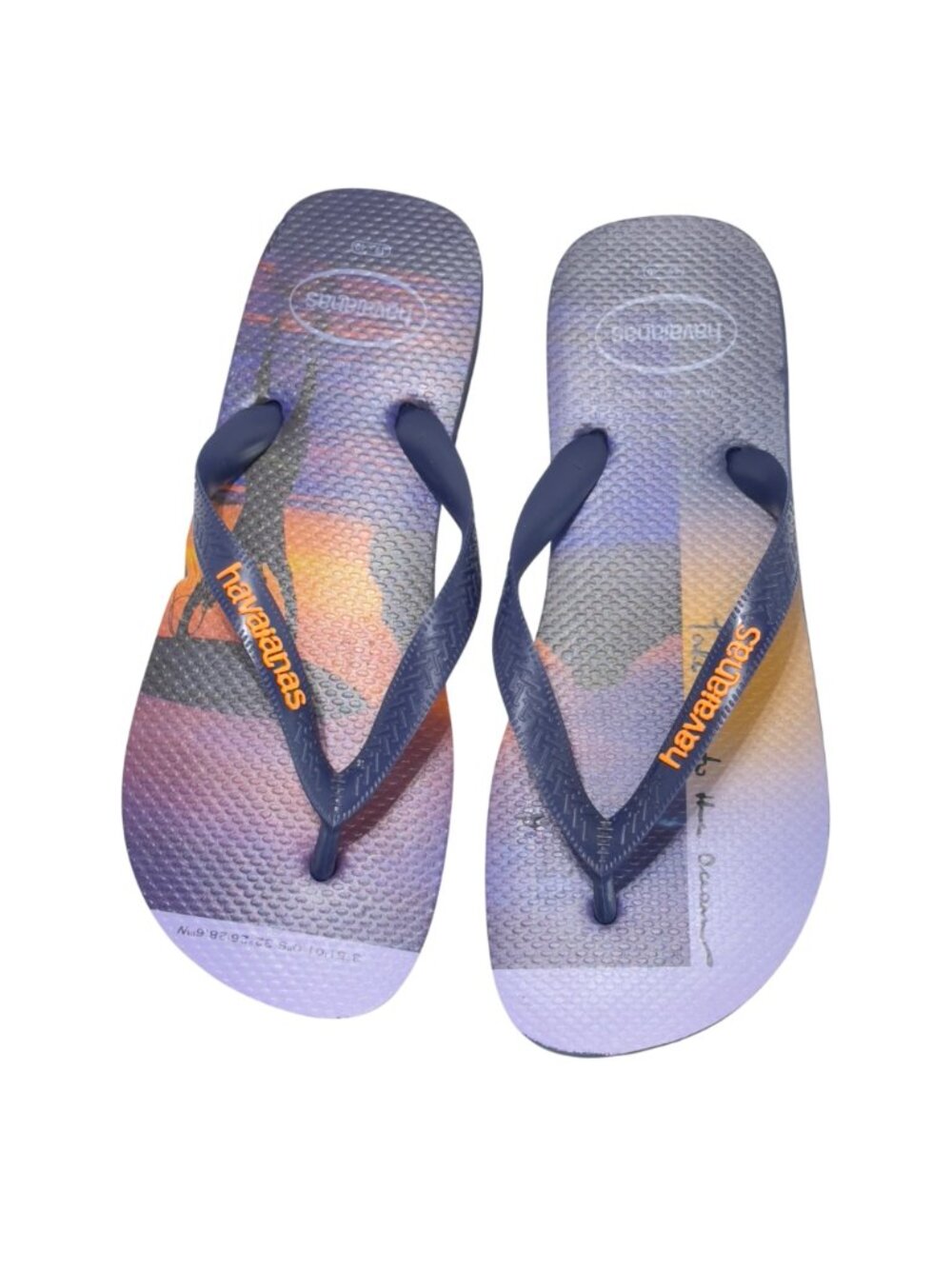 HAVAIANAS Men Surf Themed Flip Flops Navy Orange Rubber Beach Sandals Size 8US - Picture 10 of 11